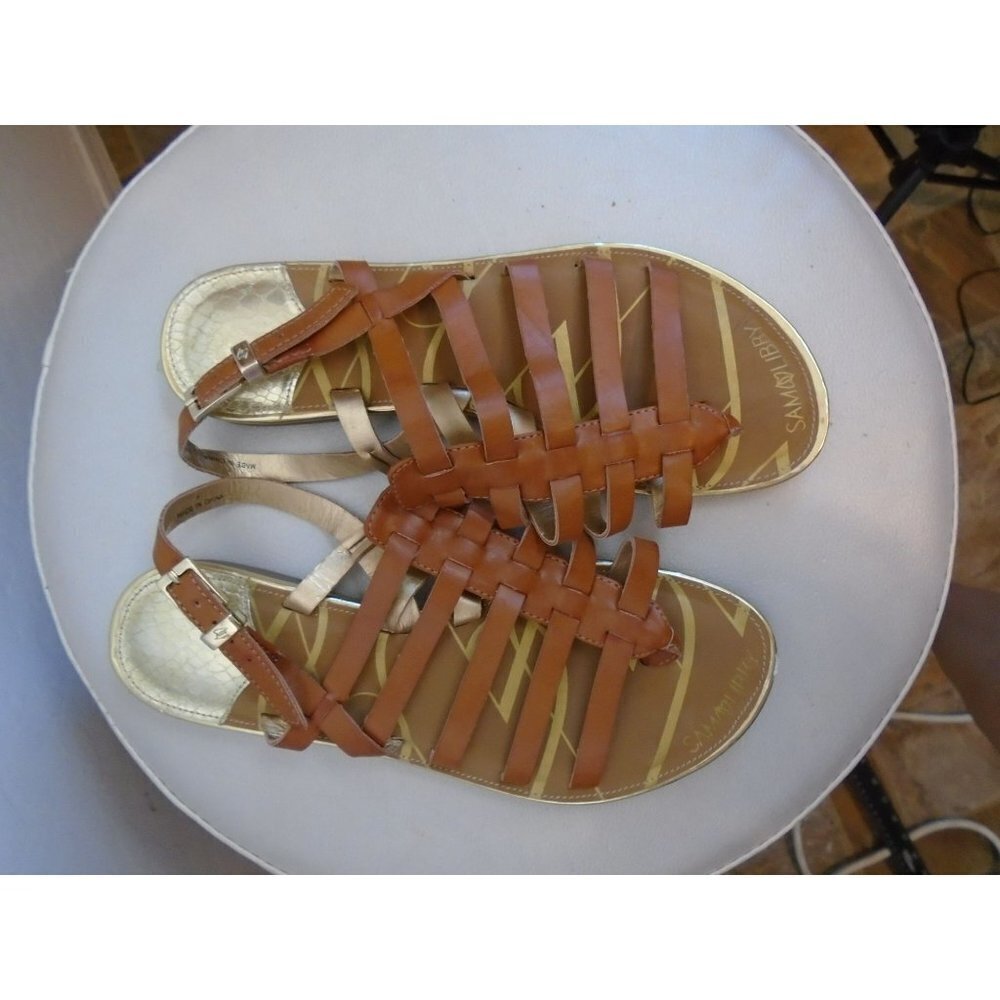 Sam & Libby Sz 7 Tan Strappy Sandals Shoes